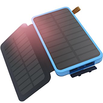 Hiluckey Solar Charger Double-sided solar panels 8600 mAh Compact Portable Power Bank Dual USB Solar Battery Charger with LED Light for iPhone 6 6s 7 Plus,iPad, Samsung Galaxy S5 S6 Android Smartphones and More for Outdoor Holiday Hiking Sports(Foldable, waterproof,Shockproof)