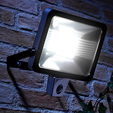 Auraglow Super Bright 50W LED Low Energy Motion Activated PIR Sensor Security Floodlight Outdoor Wall Light - 300w EQV - Black