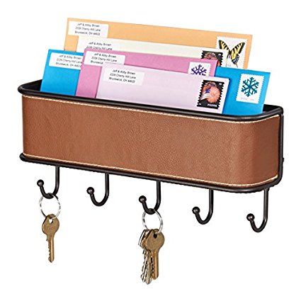 mDesign Wall Mount Mail and Key Holder Organizer for Kitchen, Hallway, Entryway - Brown/Bronze