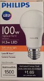 Philips 145 Watt 100W replacement Soft white 2700K LED A19 bulb 1500 lumens