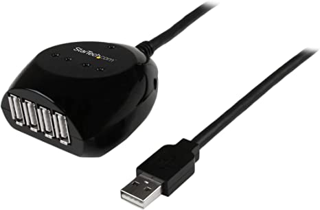 StarTech.com 15m USB 2.0 Active Cable with 4 Port Hub - Long USB Cable with 4 port USB Hub - USB A (M) to 4x USB A (F) - 15m, 50 ft Black (USB2EXT4P15M)