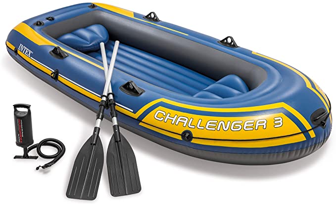 Intex 68370EP Challenger 3 Inflatable Raft Boat Set with Pump and Oars, Yellow