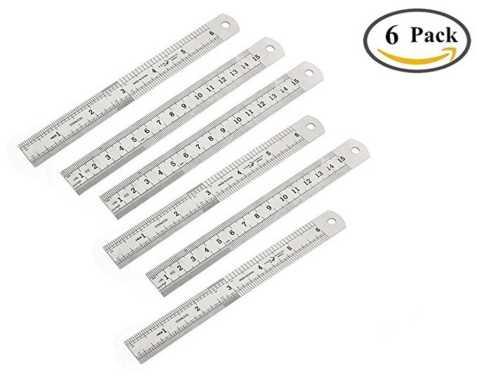 BoomYou 6 Pack 6" Stainless Steel Ruler Office Metal Ruler with Convenient Storage Case - Perfect Straight Edge For Easy Measurements - 20mm wide x 0.6mm thick