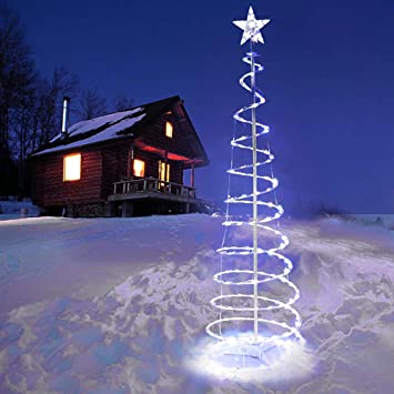 Yescom 5ft LED Spiral Tree Light Cool White 141 LEDs Battery Powered Indoor Outdoor Holiday Christmas Decoration Lamp 5 Packs