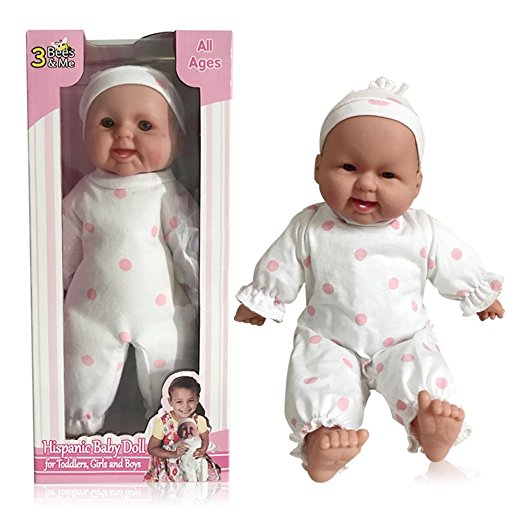 3 Bees & Me Hispanic Baby Doll for Toddlers Girls and Boys - Soft Huggable Baby Doll Girl with Removable Clothes, 14 inch