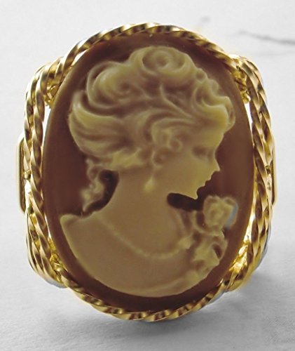 Fine Lady Large Coffee Cameo Ring 14k Gold gf Art Jewelry HGJ