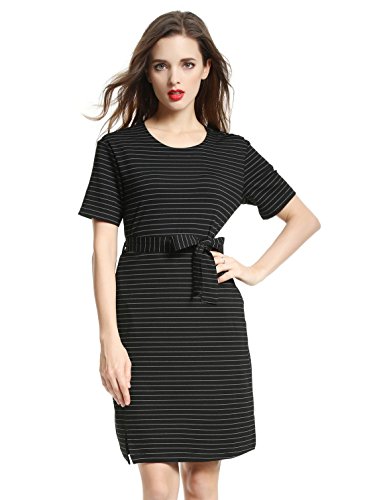 DanMunier Women's Placed Stripe Short Sleeve Round collar Dress