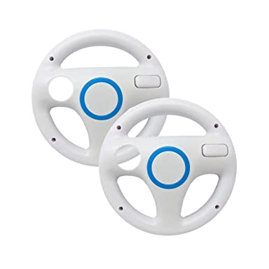 Old Skool Mario Kart Racing Wheel Compatible with Nintendo Wii and Wii U 2 Pack - White