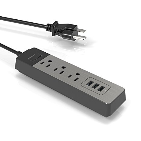 GENJIA Portable High Power Strip Surge Protector AC 3-Outlet for TV Computer & 3 Smart 5v USB Fast Charging Ports with 6ft Cord,Built-in LED Indicator,Universal - Black