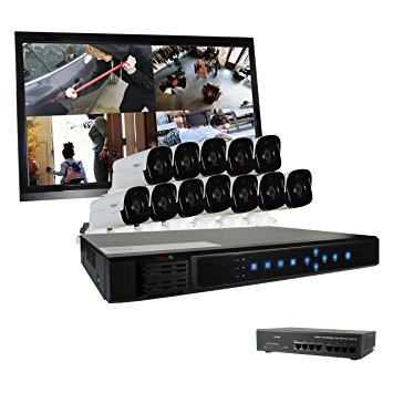 REVO America RU161B12GM24-4T Ultra HD 16-CH 4TB NVR Surveillance System with 12 x 4 Megapixel Bullet Cameras (Black)