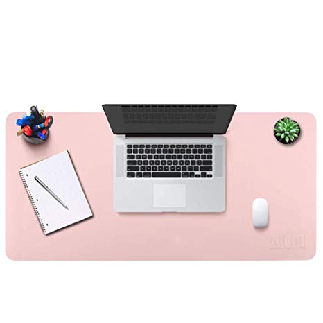 BUBM Office Desk Pad Mouse Pad 35.4" x 17", PU Leather Desk Mat Blotters Protecter with Comfortable Writing Surface, Pink