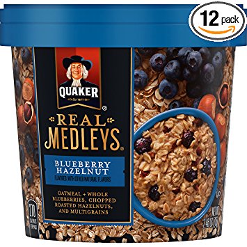 Quaker Real Medleys Oatmeal , Blueberry Hazelnut, Instant Oatmeal  Breakfast Cereal (12 Cups) (Packaging May Vary)