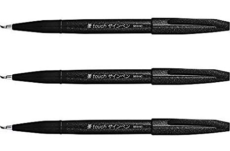 Pentel Fude Touch Sign Pen Black Felt Pen Like Brush Stroke (SES15C-A) 3 Set