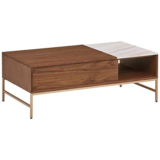 Rivet Modern Wood Coffee Table, 24"W, White Brass and Walnut