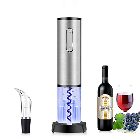 Wine Opener, TOQIBO Premium Electric Wine Opener, Stainless Steel Cordless Wine Opener Set, Electric Bottle Opener with Foil Cutter, Aerator Pourer and with Recharging with USB Cable, Opens up to 50 Bottles