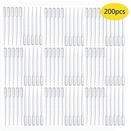 Pack of 200,Plastic 3ml Disposable Transfer Pipette,Suitable for Essential Oils & Science Laboratory