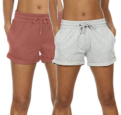 icyzone Workout Lounge Shorts for Women - Athletic Running Jogging Cotton Sweat Shorts(Pack of 2)