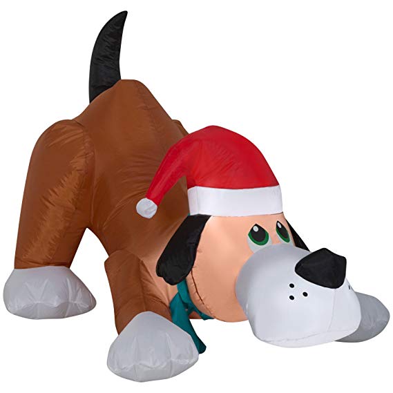 Airblown Inflatable Playful Puppy Dog wIth Santa Hat by Gemmy