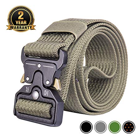 MOZETO Tactical Belt, Military Style 1.5 Inches Durable Nylon Web Belt, Quick-Release Heavy-Duty Metal Buckle Rigger Cobra Belt, Suitable for Waist 30"-60"