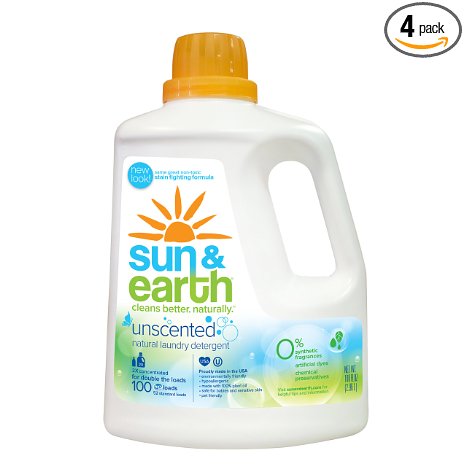 Sun & Earth Natural Laundry Detergent, Unscented,100 Fluid Ounce (Pack of 4)