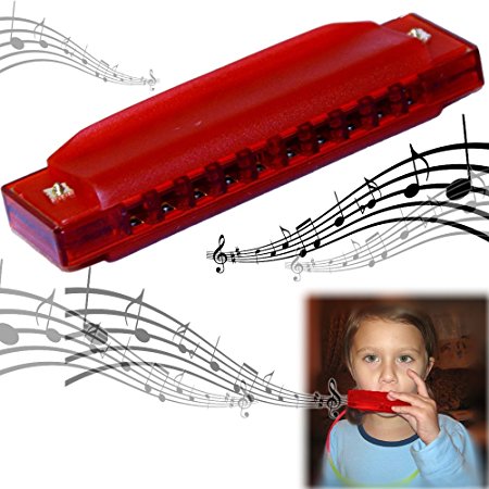 Dazzling Toys Kids Clearly Colorful Translucent Harmonica - "Pack of 2" 4 Inch Red Harmonica
