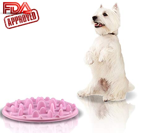 Slow Feed Dog Bowl - FDA Approved Bloat Remedy will Guarantee Slower Feeding time - Great for Cats (Large, Pink)