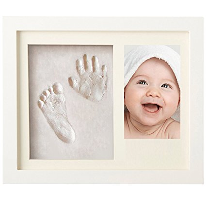 Newborn Baby Handprint and Footprint Picture Frame Kit for Boys and Girls, Baby Shower Gift for Registry, Memorable Keepsakes Decorations for Room Wall or Table Decor, Wood Frames with Premium Clay