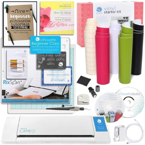 Silhouette Cameo 2 Starter Bundle with Starter Guide, Online Class, 4 Piece Metallic Pens, Vinyl Starter Kit, and More!