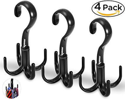 IPOW 4 Pack 360 Degree Rotating Twirl Tie Rack Holder Hook Hanger for Closet Organizer Hanging Tie Scarf Belt Bag Accessories,No Need to Install