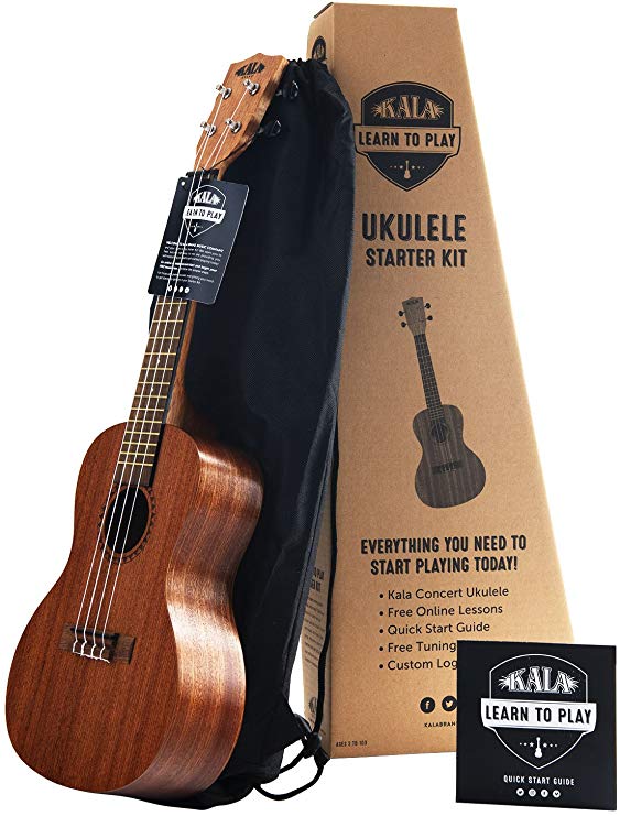 Official Kala Learn to Play Ukulele Concert Starter Kit, Satin Mahogany “ Includes online lessons, tuner app, and booklet (KALA-LTP-C)