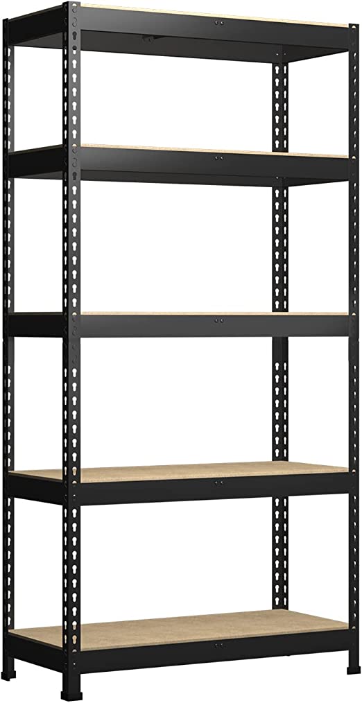 PrimeZone Storage Shelves 5 Tier Adjustable Garage Storage Shelving, Heavy Duty Metal Storage Utility Rack Shelf Unit for Warehouse Pantry Closet Kitchen, 35.5" x 15.75" x 71", Black