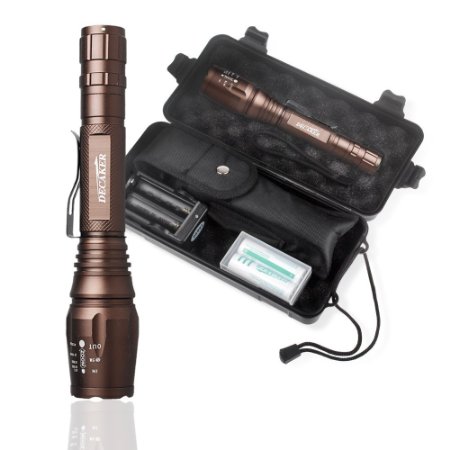 Decaker? Professional Grade LED Flashlight Kit (TK6BE): Our Brightest Tactical LED Flashlight with High-Lumen Output, ZOOM Feature, Water Resistant Design, 5 Light Modes and Rechargeable Batteries