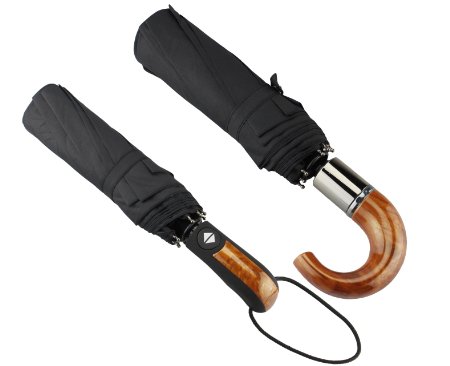 Compact Umbrella for UK Weather. Auto open/close Folding Umbrella. High Quality Water Repellent with Stylish Hook or Straight Handle | Gentlemen & Ladies (Curved Handle)
