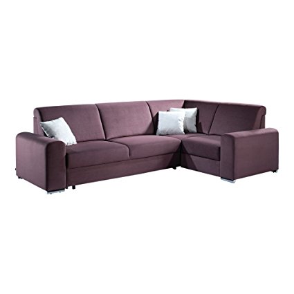 Sectional Sofa Bed Futon Sleeper with Storage, Queen Size, Chenille Fabric, Purple