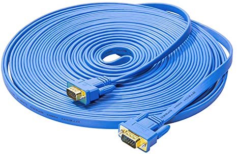 DTECH 10m Flat VGA Cable Long 32 Feet Gold Plated Male to Male 15 Pin Connector Ultra Slim Blue Wire for Computer Monitor SVGA Projector