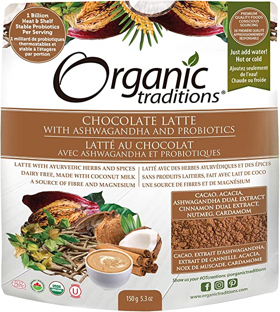 Organic Traditions Chocolate Latte with Ashwagandha & Probiotics - 150 Grams