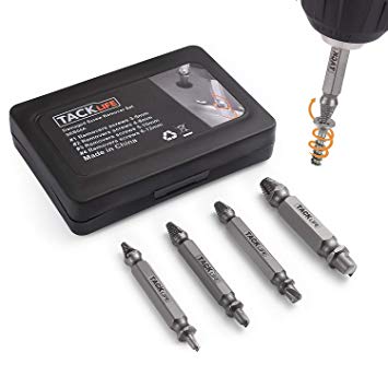 Damaged Screw Extractor Set, Tacklife 4pcs Stripped Screw Remover with Case, Made of High-Speed Steel 6542#, Hardness 63-65HRC - SEB04A