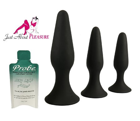 Butt Plug Kit with Anal Lube - Anal Plug Trainer Kit. Anal Sex Toy for Beginner or Advanced Butt Play. Soft High Quality 100% Medical Grade Silicone (Latex and Phthalate Free) Discreet Packaging