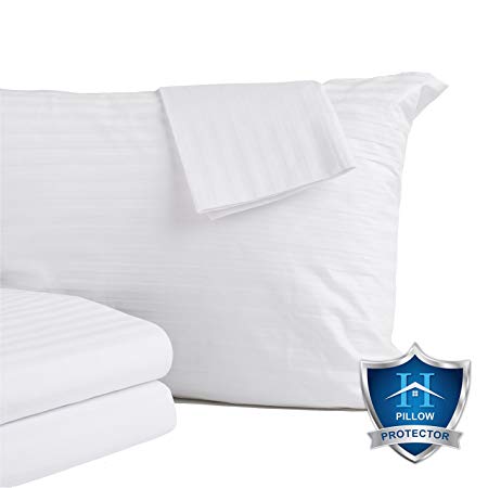 2 Pack 100% Cotton Allergy Control Pillow Protectors by Great Bay Home. Hypoallergenic Dust Mite & Bed Bug Proof 500 Thread Count Zippered Pillow Covers. Lifetime Replacement. (Jumbo/Queen)