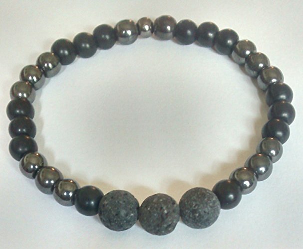 Unisex Black & Hematite Bead Aromatherapy Bracelet in Gift Bag- Essential Oil Available