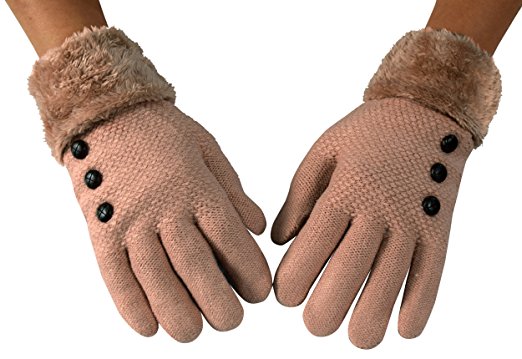 Peach Couture Classic Cable Knit Plush Fleece Lined Double Layer Winter Gloves