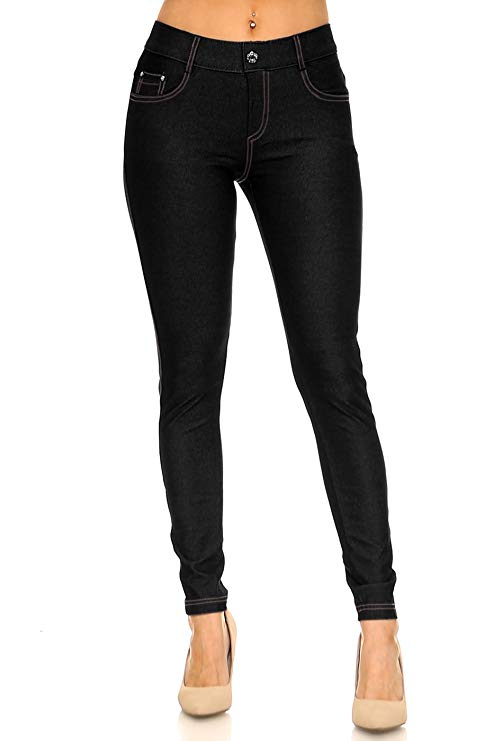 ICONOFLASH Women's Stretch Jeggings - Slimming Cotton Pull On Jean Like Leggings with Plus Size Options