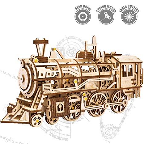 ROKR 3D Wooden Puzzle Brainteaser Gifts for Teens and Adults Locomotive Mechanical Construction Kit