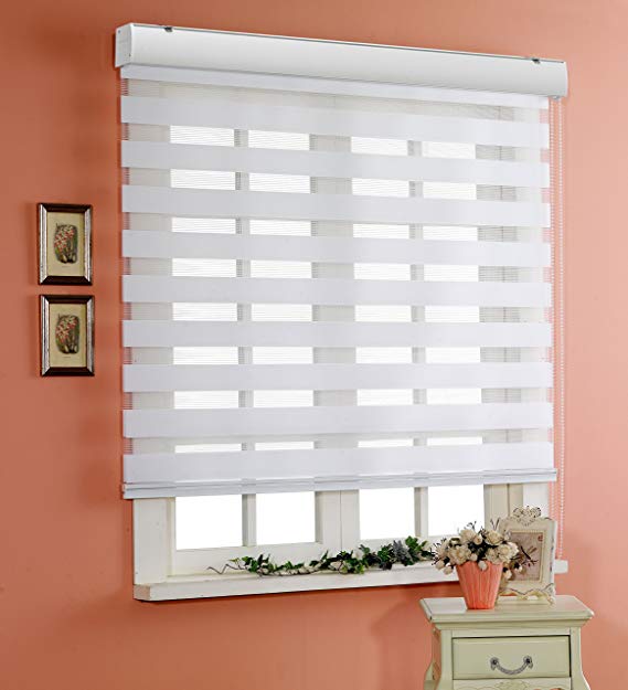 Custom Cut to Size , [Winsharp Basic , white , W 59 x H 47 (Inch)] Horizontal Window Shade Blind Zebra Dual Roller Blinds