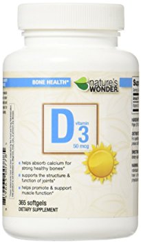 Nature's Wonder Vitamin D3 50mcg (2000IU) Soft Gels, 365 Count