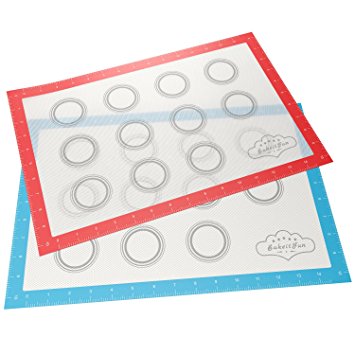 BakeitFun Silicone Baking Mat Set With Measurements | Set of 2 | Half Sheet 16-1/2" x 11" | Fits 18" x 13" Sheet | Oven And Microwave Safe | Bonus Digital Cookbook | Professional Double Set Edition