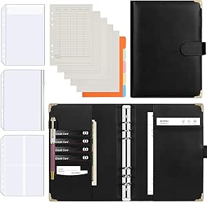 FYY Money Saving Binder Budget Book - A5 Budget Binder Account Book with Cash Envelopes, Binder Pockets, Dividers, Refill Paper, Budget Planner Money Book for Cash Saving for Office, Home - Black