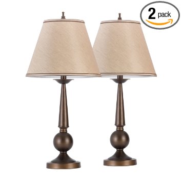 Set of Two 27" Table Lamps, Bronze Finish, Beige Shades, 2x A19 E26 60W Bulbs (sold separately), Globe Electric 12398