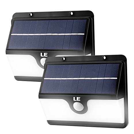 LE 30 LED Solar Motion Sensor Light, Waterproof Security Lights Wall Lamp with 120° Detection Angle, Daylight White Step Light For Outdoor Patio Garden Yard Driveway Pathway Fence Home (2 Pack)