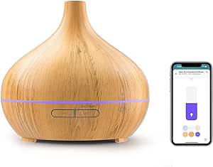 meross Smart WiFi Wireless Essential Oil Aromatherapy Ultrasonic Diffuser & Cool Mist Humidifier with Apple HomeKit & Alexa: Voice & APP Control, Schedule, Timer, RGB Light,Yellow Wood Grain